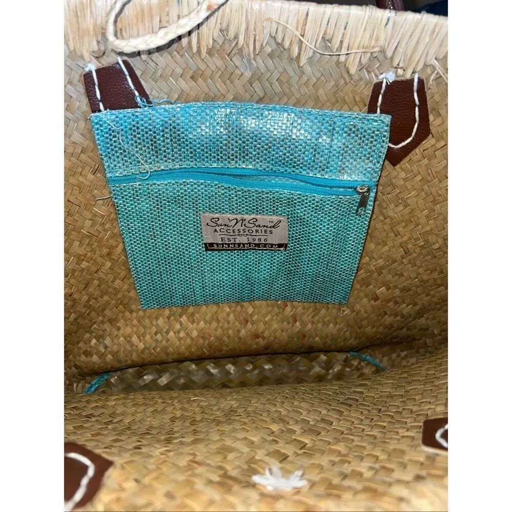 Sun n sand metallic shimmer blue woven straw tote beach bag vacation summer - Picture 8 of 8